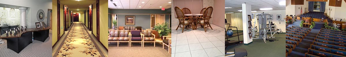 6 photos of rooms with carpeting and tile